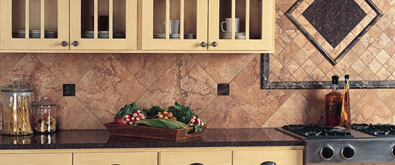 Decorative Tiles on Display on the Kitchen Surfaces, Walls and Floors