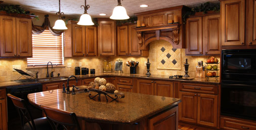Kitchen design with dark treated wood finish