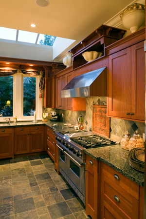 Kitchen with tile floor and Backsplash