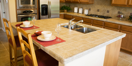 Kitchen with an great example of tile counter tops.