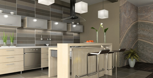 Here is an example of a kitchen that utilizes tile on the floor and on the walls.